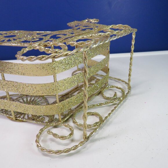 all metal Gold Sleigh with rainbow glitter Christmas Holiday Winter - Picture 8 of 11